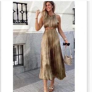NWT ZARA WRINKLE LOOK SATIN EFFECT CUT OUT DRESS